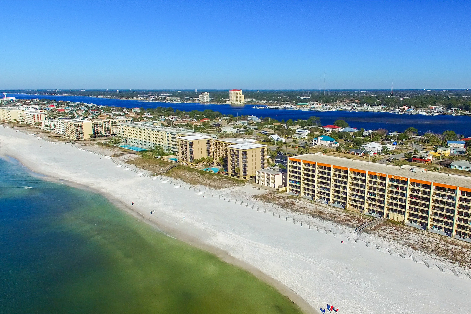 Panama City Beach, Florida coastline of hotels, homes, and shops